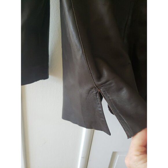 Sharon Roth Leather Jacket Womens Brown Hand Tailored Sz 12 Snap - Picture 9 of 12